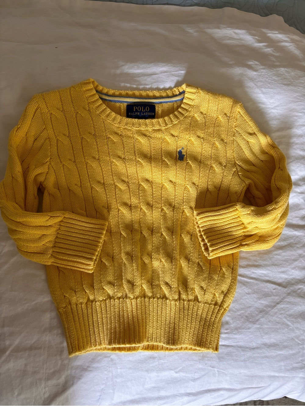 Polo by Ralph Lauren Toddler Yellow Cable-Knit Crewneck Sweater (Size 2)